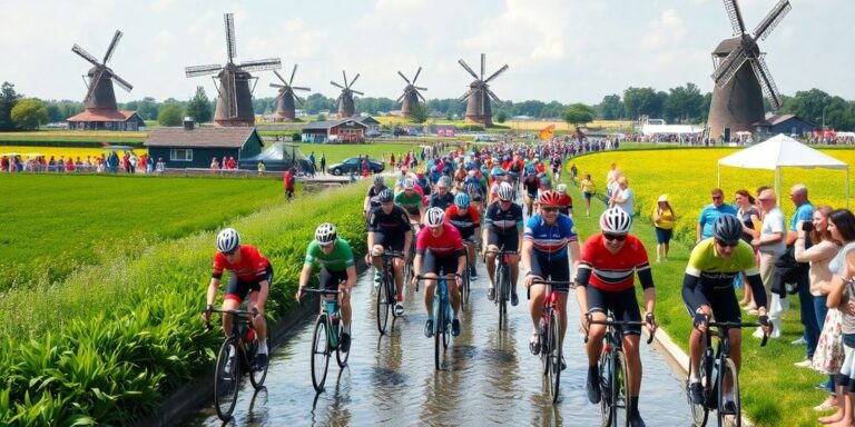 Ciclistas competindo em um festival de ciclismo na Holanda.