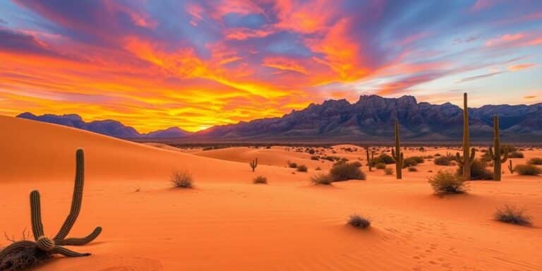 Paisagem desértica da Andaluzia com dunas e montanhas.