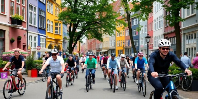 Ciclistas pedalando pelas ruas de Copenhague.
