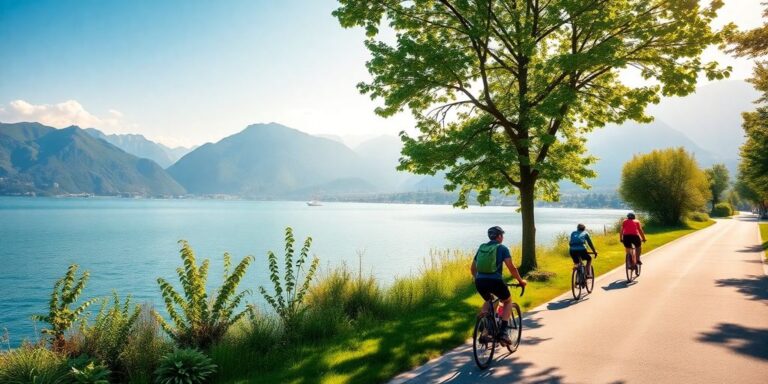 Ciclistas ao longo do Lago de Genebra.