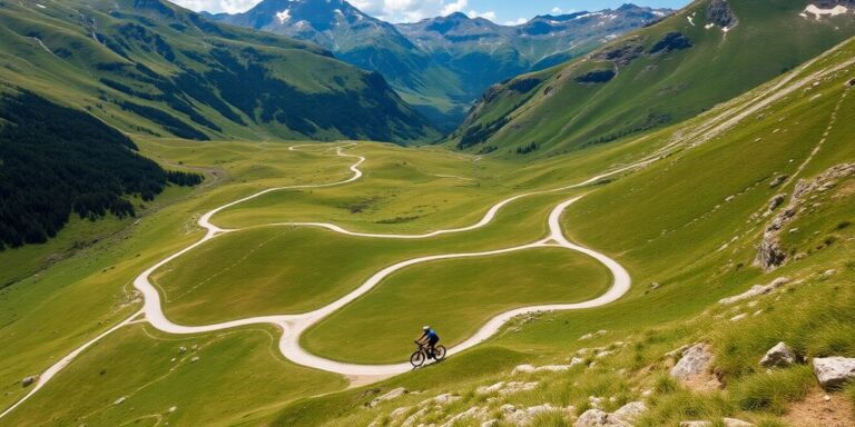 Ciclistas nas trilhas dos Alpes Suíços.